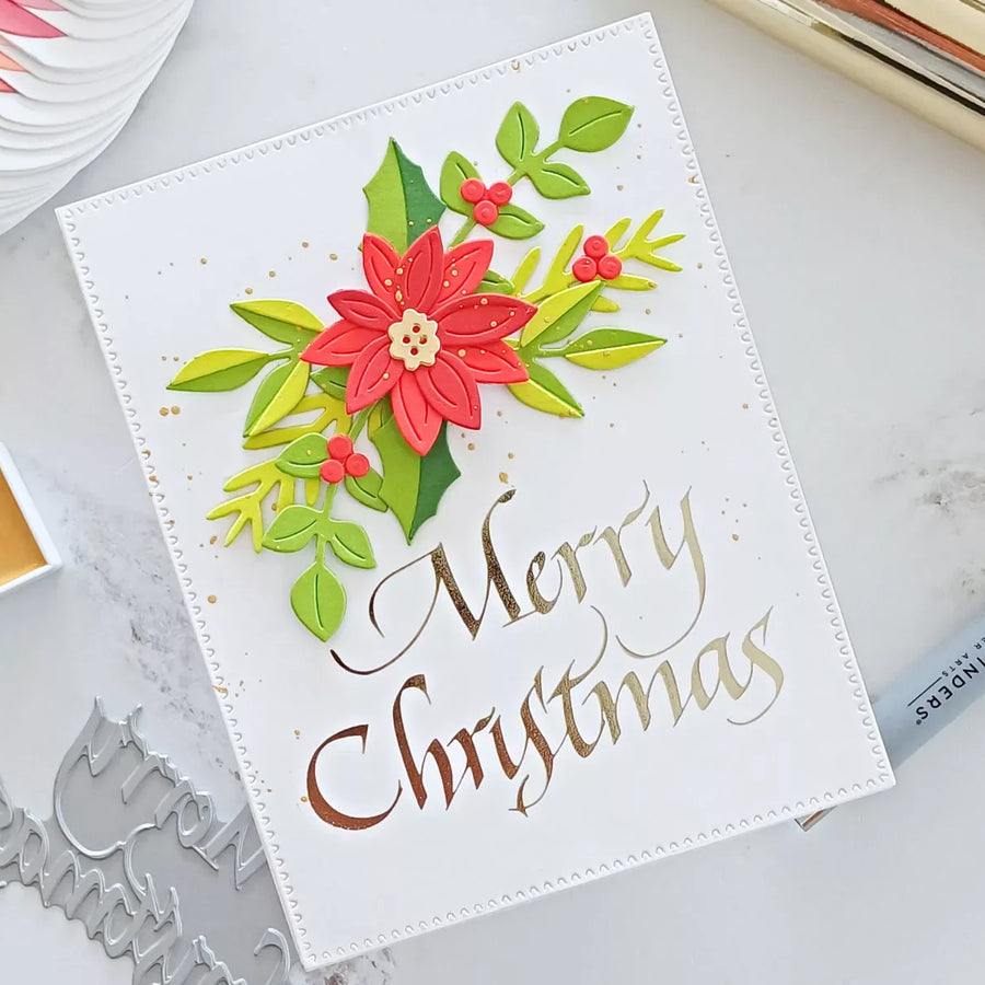Elegant Foiled Merry Christmas Card with a Poinsettia | Step-by-Step Tutorial
