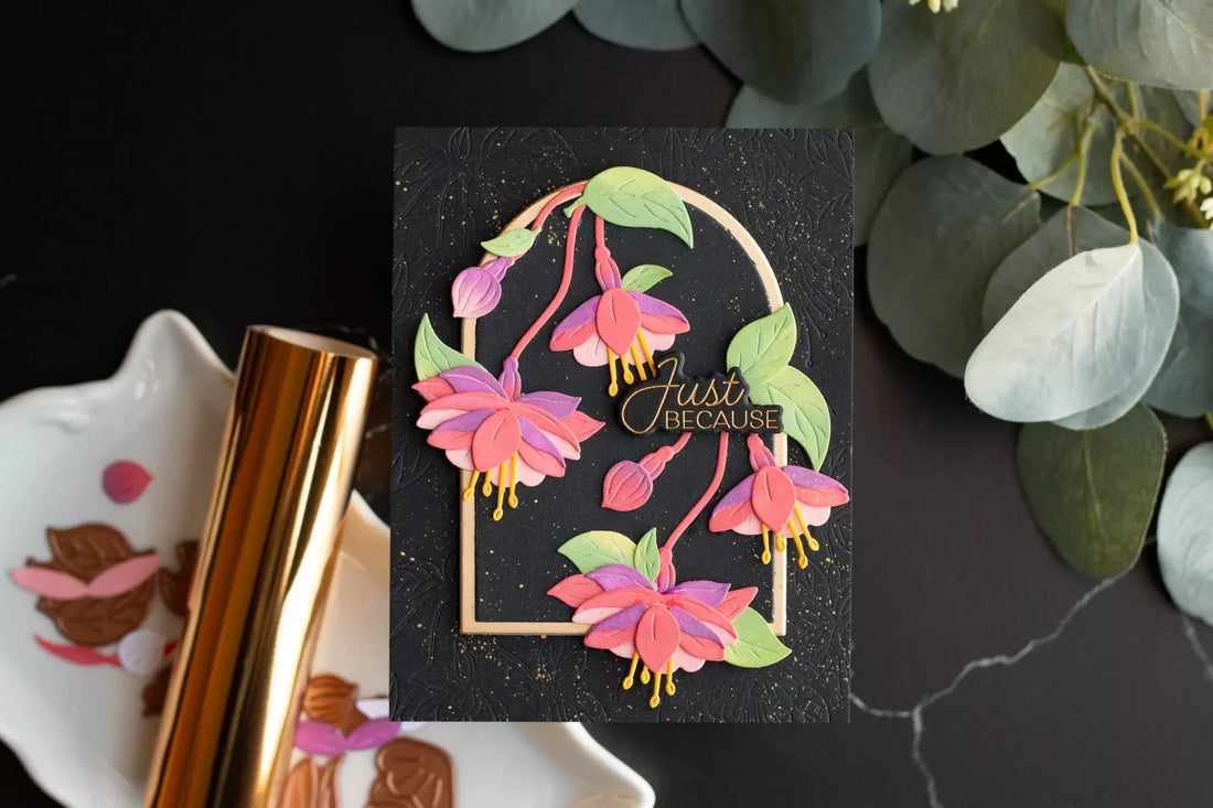 Magical Fuchsia Card Tutorial: Layered Die Cut Flowers on a Dark Background