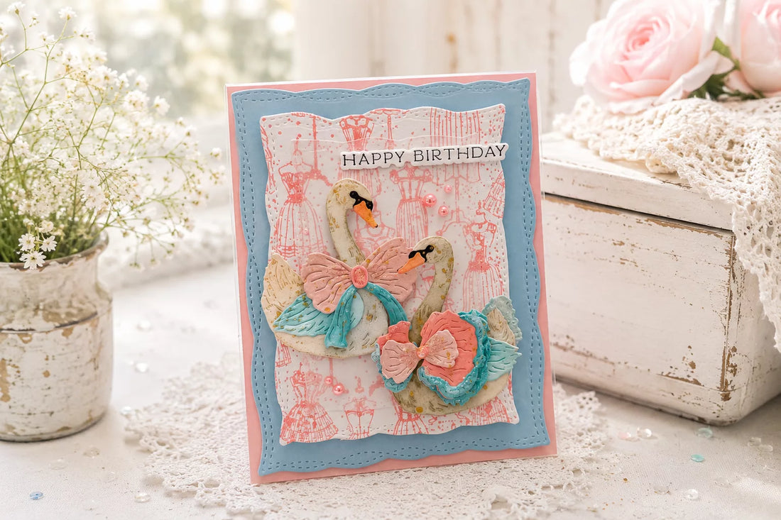 Elegant Layered Swan Card with BetterPress Details | Buttons & Bows Collection