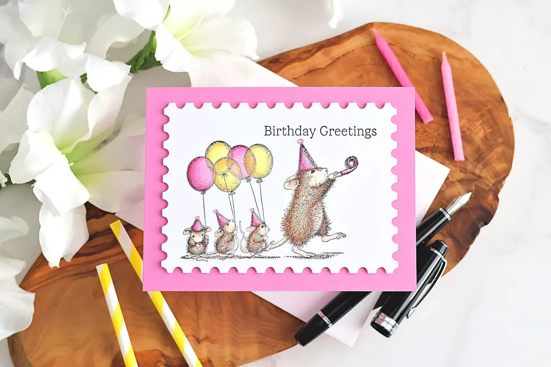 How to Color the House-Mouse Party Parade Stamp with Copic Markers – Step-by-Step Birthday Card Tutorial