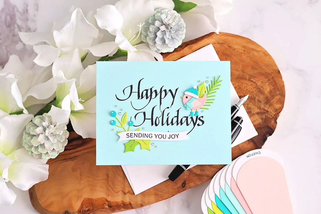 Happy Holidays BetterPress Card Tutorial with Upright Italic Press + Foil Plate