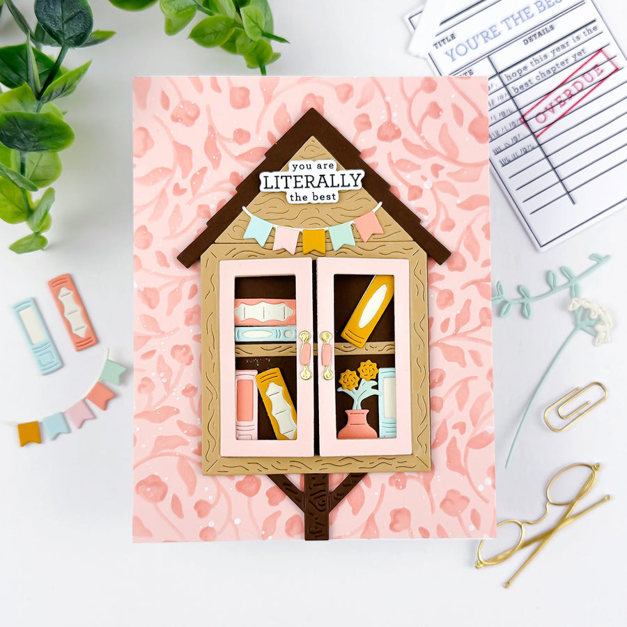 charming little library card with august my monthly hero