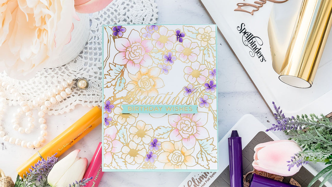 Video: Hot Foil Resist and Watercolor with Flower Pattern Glimmer Hot Foil Plate & ColorSticks by Jane Davenport