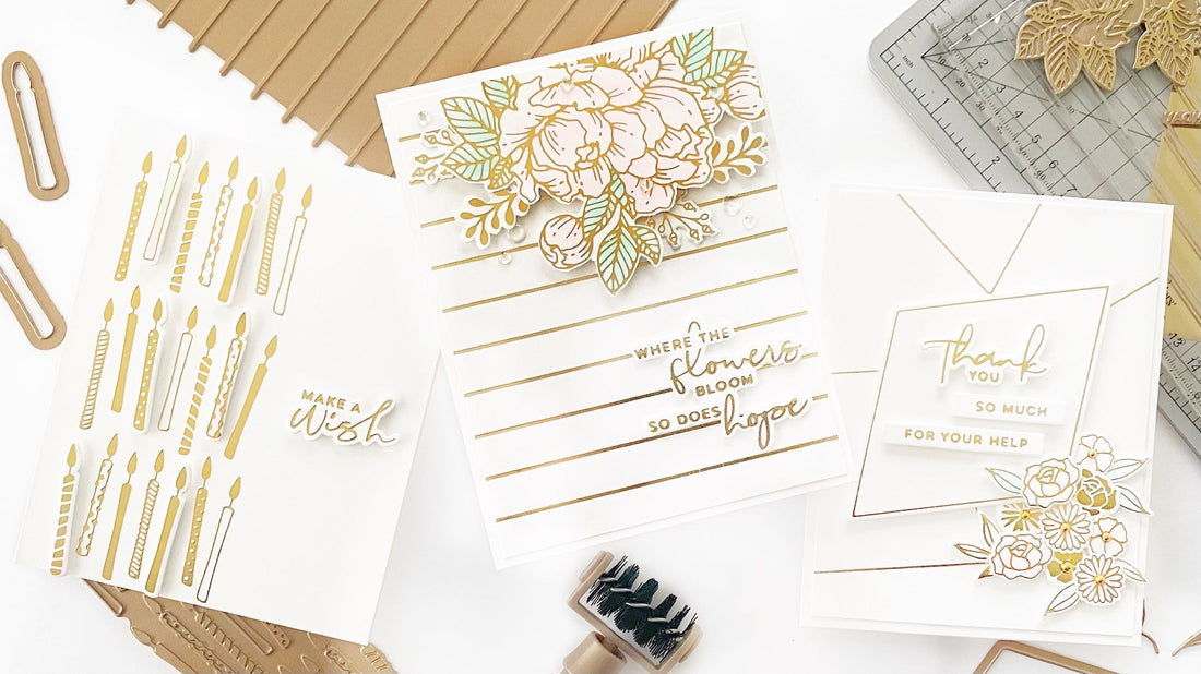 Clean & Simple Foiled Cards featuring Yana’s Blooming Birthday Collection with Dilay