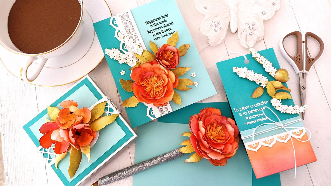 Creating 3D Florals on a Card, a Tag, A Gift and a Box with Tina Smith