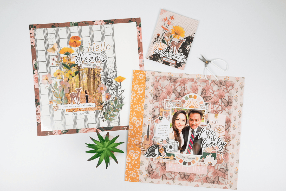 2 Layouts and a Card Using Golden Afternoon by Rosie’s Studio