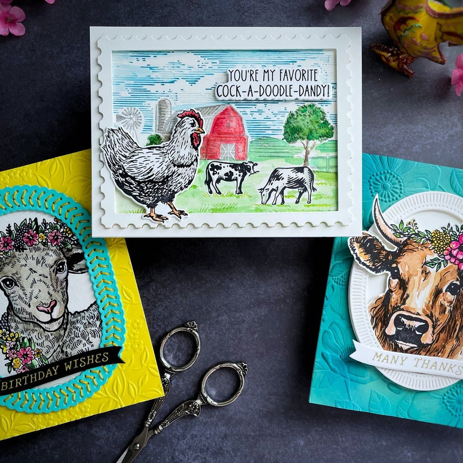 Water Color Trio Cards with Justine’s Farm BetterPress Plates