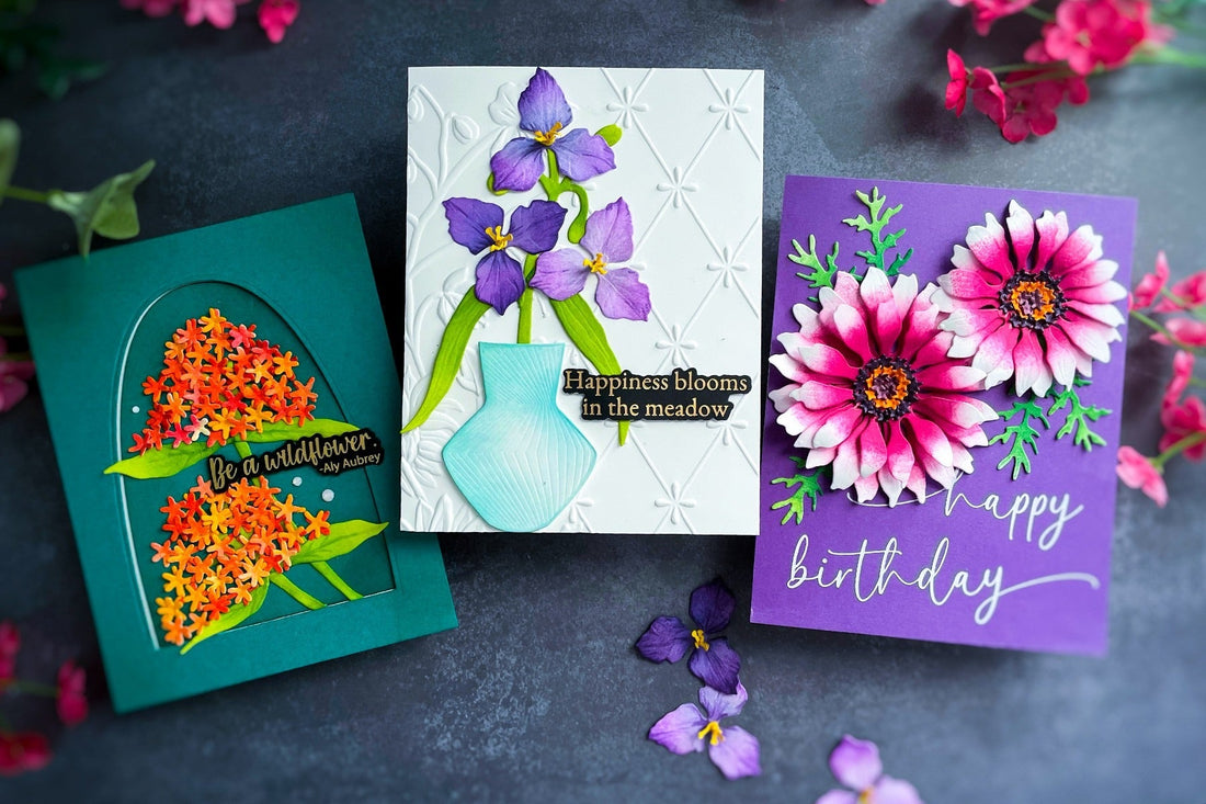 Three Vivid Colored Flowers Cards