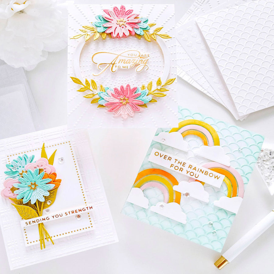 Embossing Folders Cards Trio with Yasmin Diaz