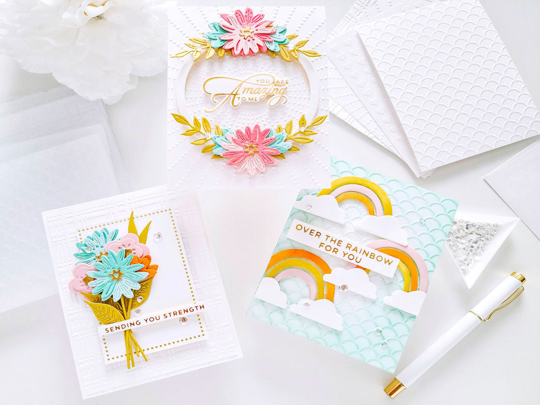 Embossing Folders Cards Trio with Yasmin Diaz