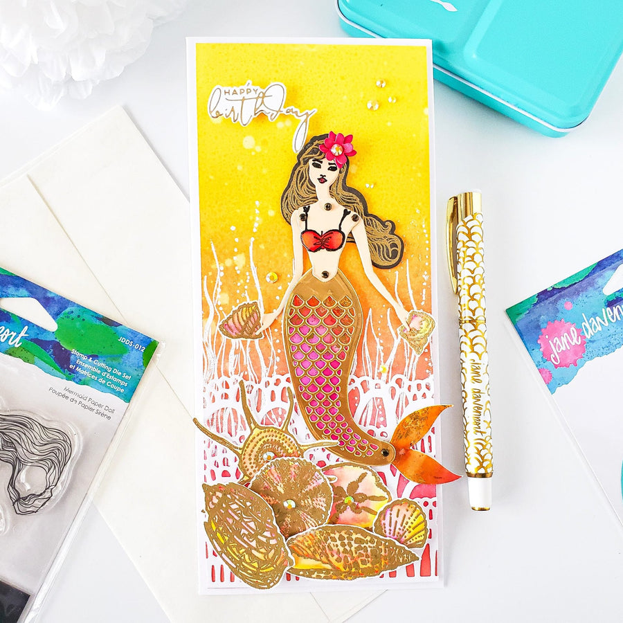 Marvelous Mermaids Collection by Jane Davenport | Slimline Mermaid Birthday Card with Yasmin Diaz
