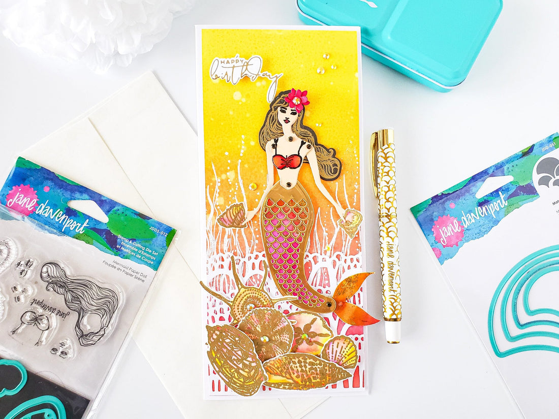 Marvelous Mermaids Collection by Jane Davenport | Slimline Mermaid Birthday Card with Yasmin Diaz