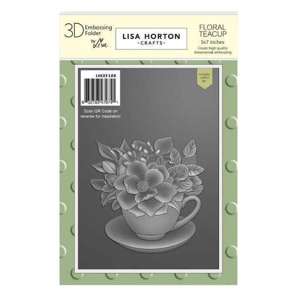 Lisa Horton Crafts - Floral Teacup 5" x 7" Embossing Folder with Die