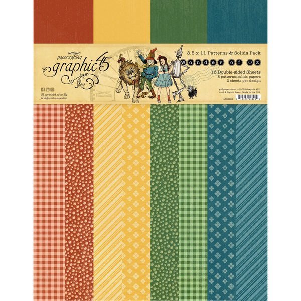 Graphic 45 Wonder of Oz 8.5" x 11" Patterns & Solids Paper Pack