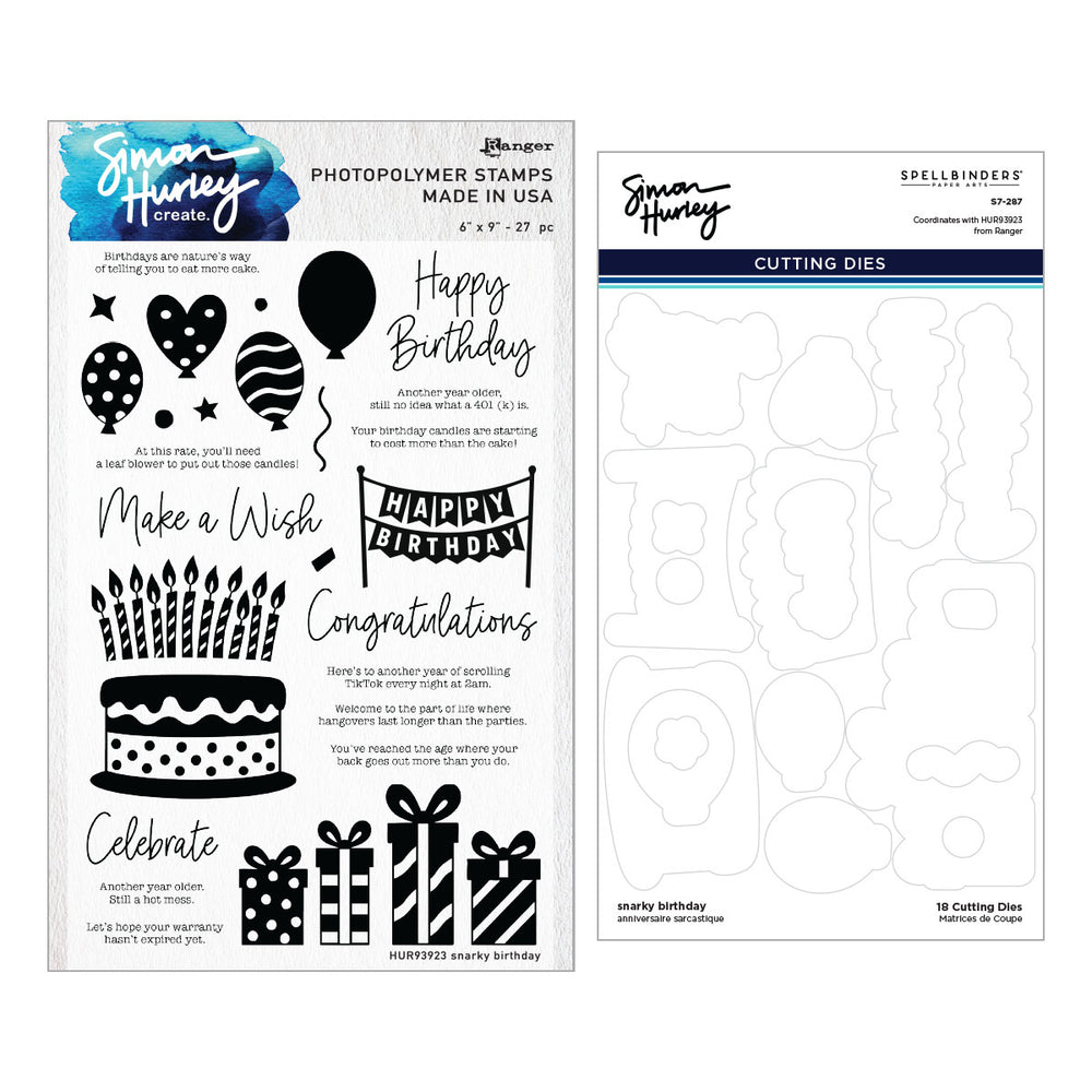 Snarky Birthday Stamp & Die Bundle by Simon Hurley