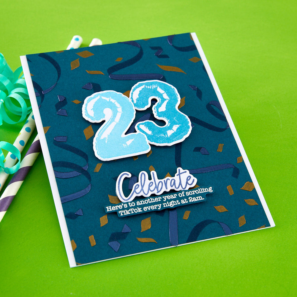 Number Balloons Cling Rubber Stamp and Die Bundle by Simon Hurley