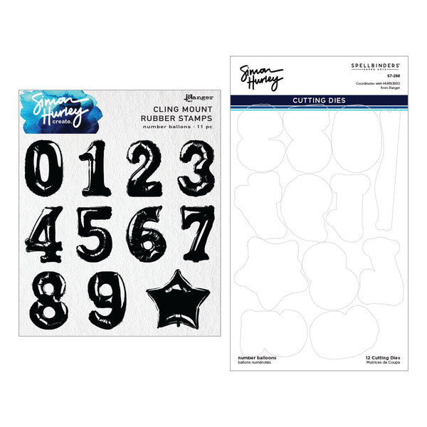 Number Balloons Cling Rubber Stamp and Die Bundle by Simon Hurley