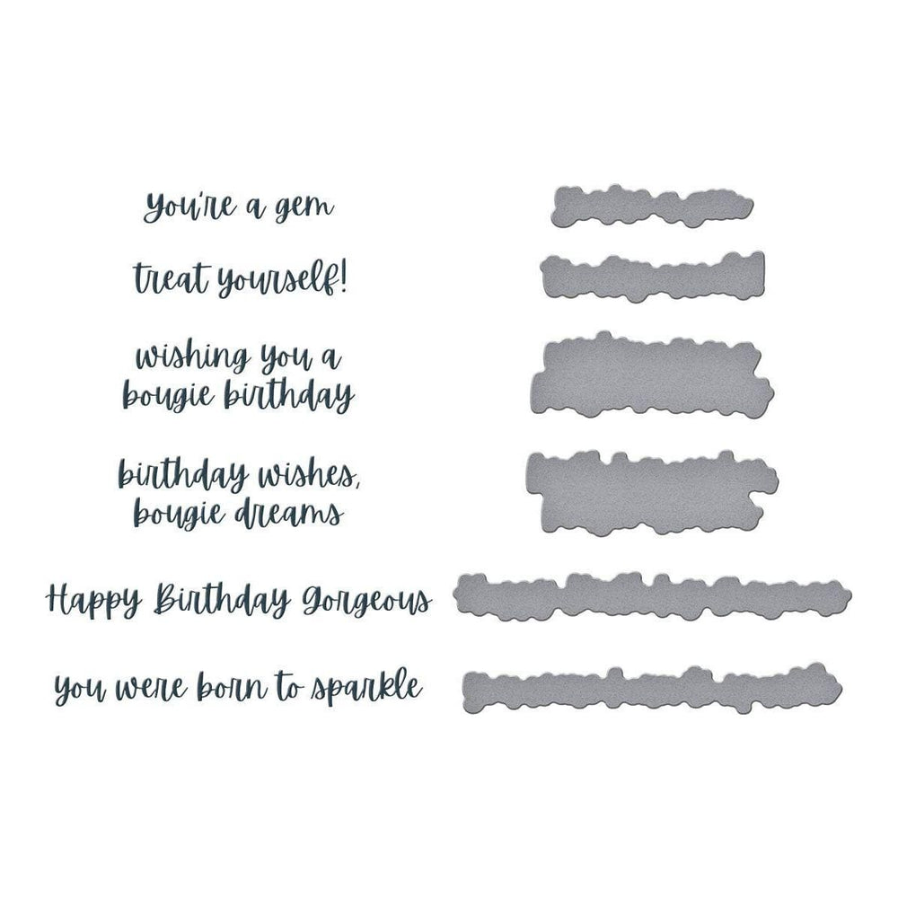 Bougie Birthday Sentiments Press Plate & Die Set from the Bougie Birthday Collection by Nina Boettcher