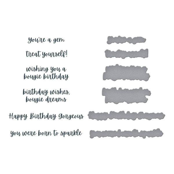 Bougie Birthday Sentiments Press Plate & Die Set from the Bougie Birthday Collection by Nina Boettcher