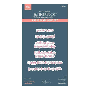 Bougie Birthday Sentiments Press Plate & Die Set from the Bougie Birthday Collection by Nina Boettcher