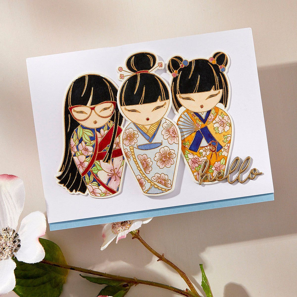 Kokeshi Dolls BetterPress Plate & Die Set by Alex Syberia Designs
