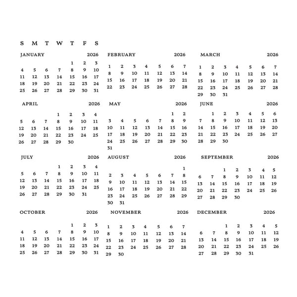 DIY 2026 Calendar BetterPress Plate