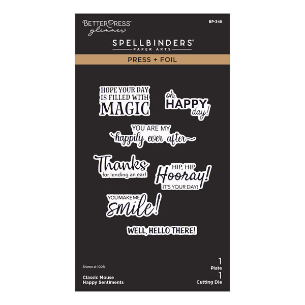 Classic Mouse Happy Sentiments Press + Foil Plate & Die Set
