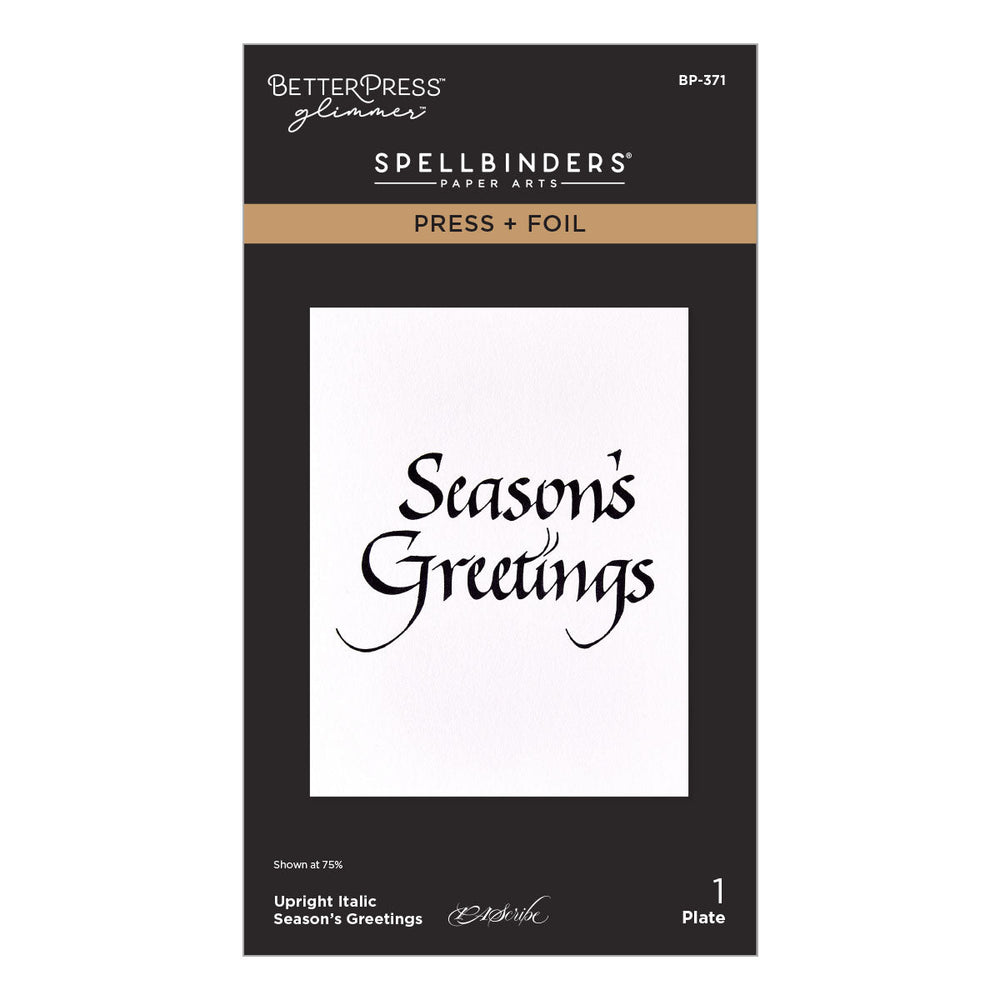 Upright Italic Season's Greetings Press + Foil Plate by Paul Antonio