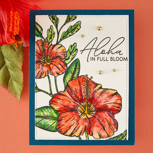Hibiscus Bloom Press and Foil Plate of the Month - finished card project