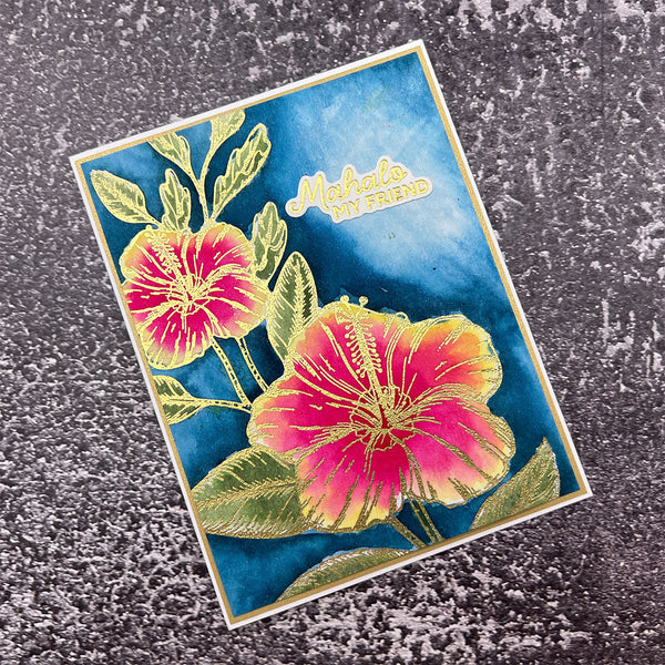 Hibiscus Bloom Press and Foil Plate of the Month - card project 6
