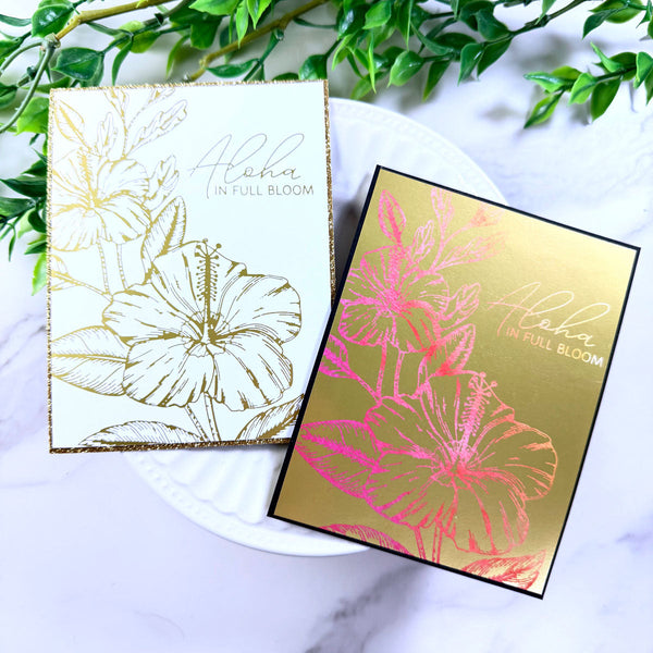 Hibiscus Bloom Press and Foil Plate of the Month - card project 9