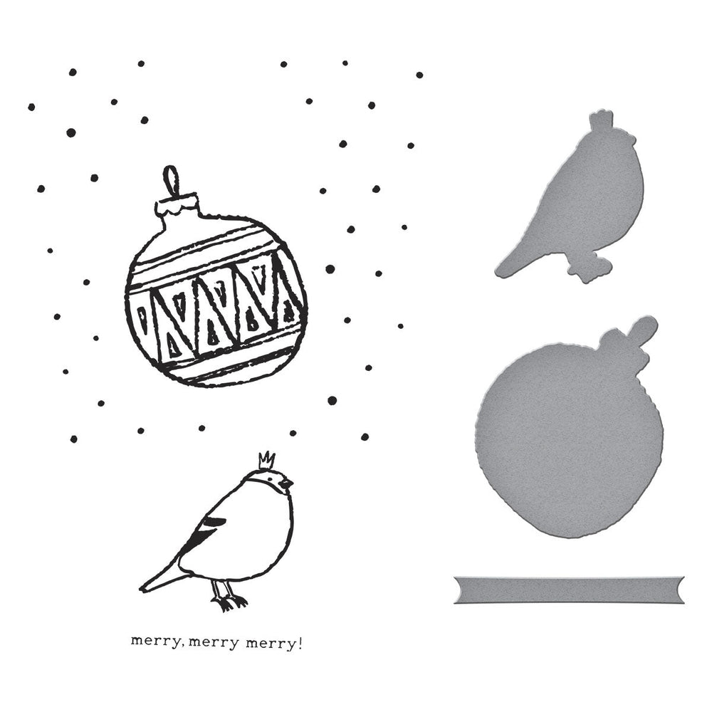 Merry, Merry, Merry Bird Registration Press Plate & Die Set by Dina Wakley