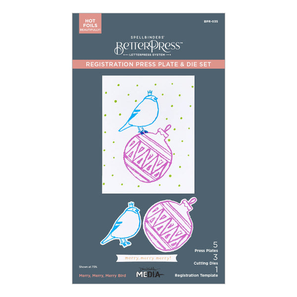 Merry, Merry, Merry Bird Registration Press Plate & Die Set by Dina Wakley