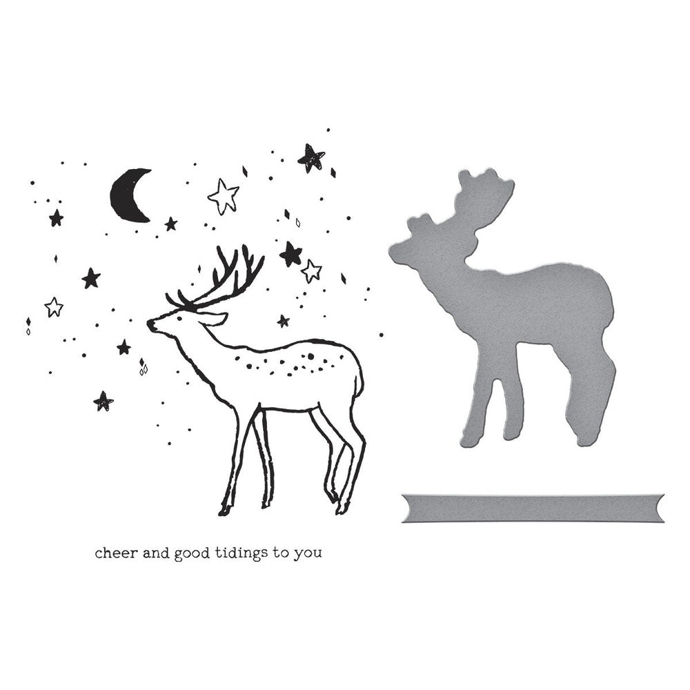 Cheer and Good Tidings Deer Registration Press Plate & Die Set by Dina Wakley