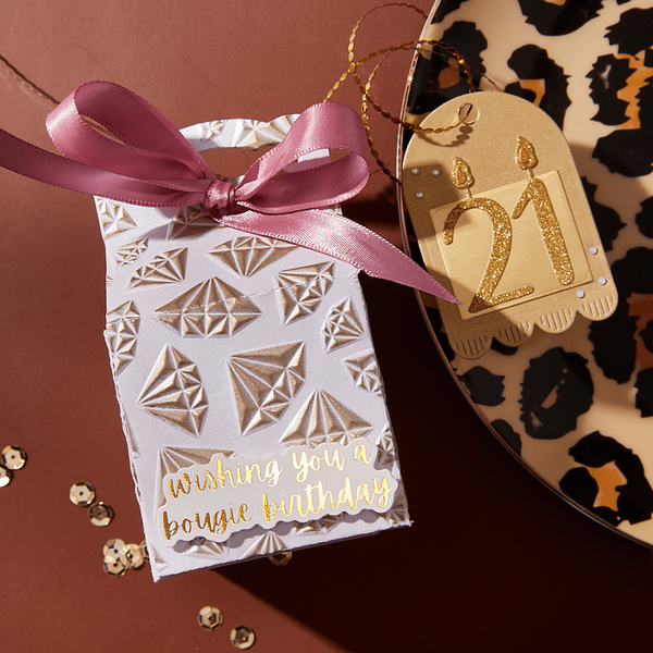 Born to Sparkle 3D Embossing Folder and Stencil Bundle from the Bougie Birthday Collection by Nina Boettcher