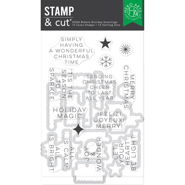 Modern Holiday Greetings Stamp & Cut Set