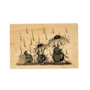 House-Mouse Spring Rain Wood Mount Stamp