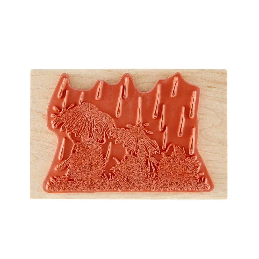 House-Mouse Spring Rain Wood Mount Stamp