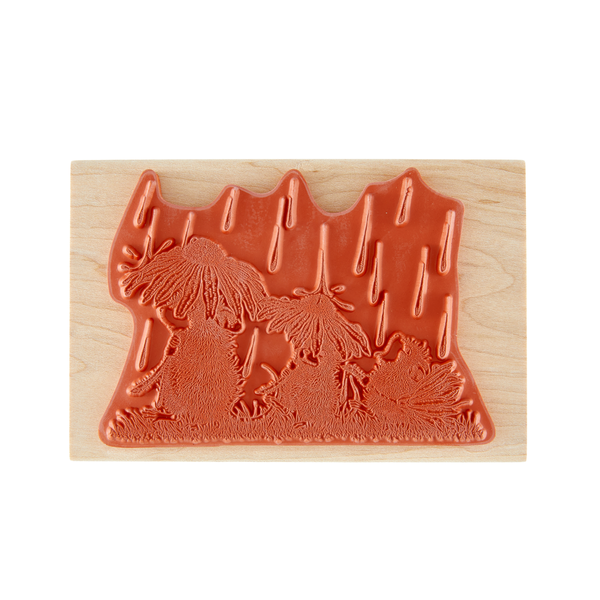 House-Mouse Spring Rain Wood Mount Stamp