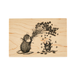 House-Mouse Flower Shower Wood Mount Stamp
