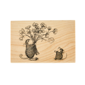 House-Mouse Rare Bloom Wood Mount Stamp