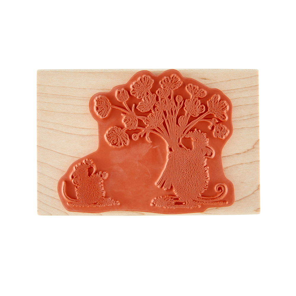 House-Mouse Rare Bloom Wood Mount Stamp