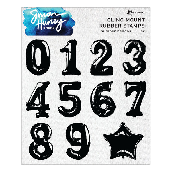 Number Balloons Cling Rubber Stamp and Die Bundle by Simon Hurley