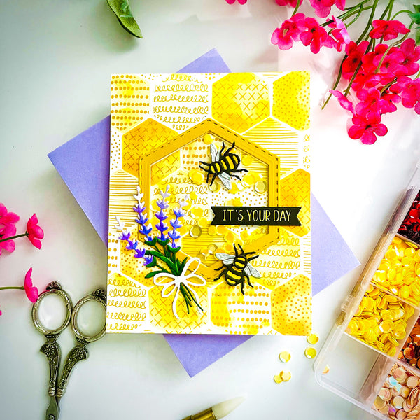 Simple Vintage Lavender Fields Hexagons Etched Dies with Simple Stories