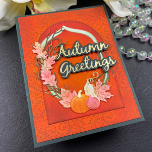 Autumn Greetings Wreath Etched Dies by Suzanne Hue