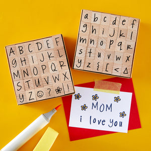 Happy Uppercase Letters Woodblock Stamp
