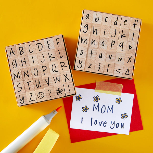 Happy Uppercase Letters Woodblock Stamp