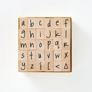 Happy Lowercase Letters Woodblock Stamp