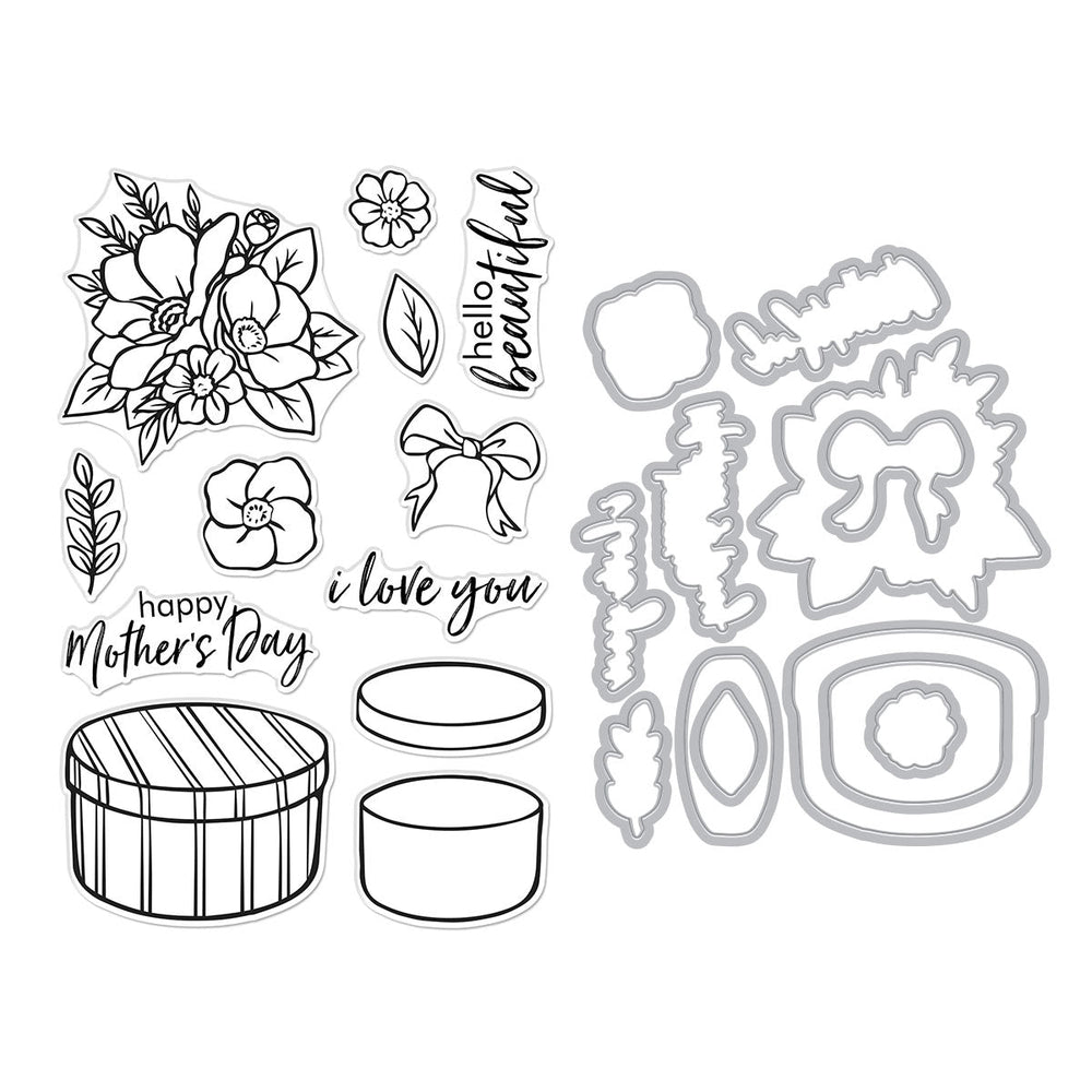 Hatbox Blooms - March 2025 Clear Stamp Set + Dies of the Month