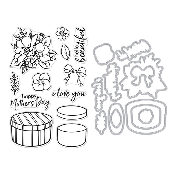 Hatbox Blooms - March 2025 Clear Stamp Set + Dies of the Month